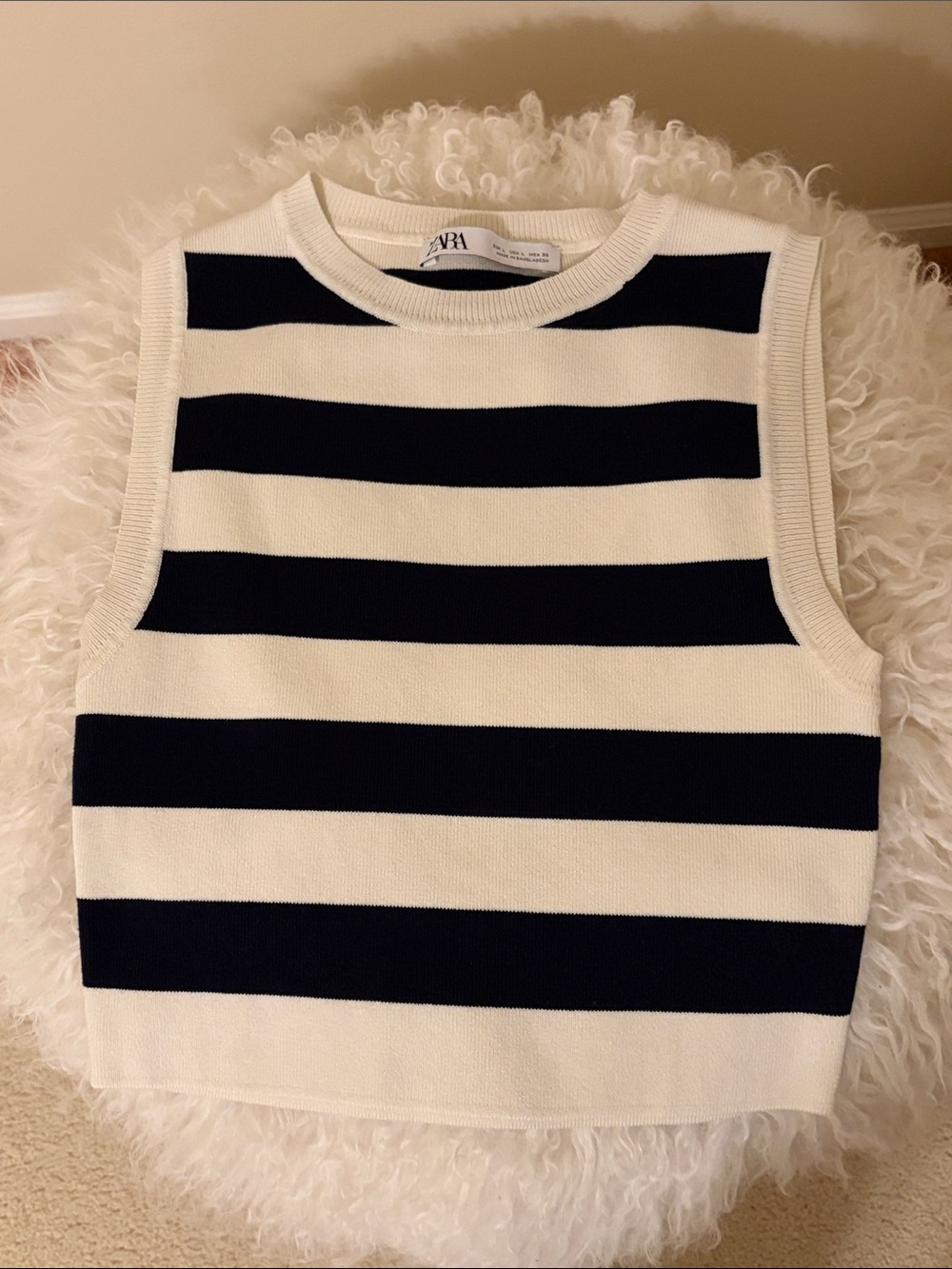 Zara Sleeveless Striped Knit Tank - Navy and Cream